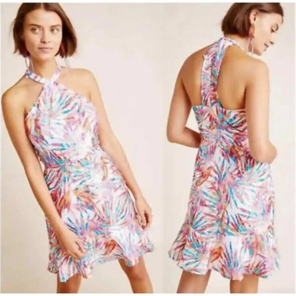 Anthropologie Hutch Maui Colorful Palm Leaf Heather Feather Dress